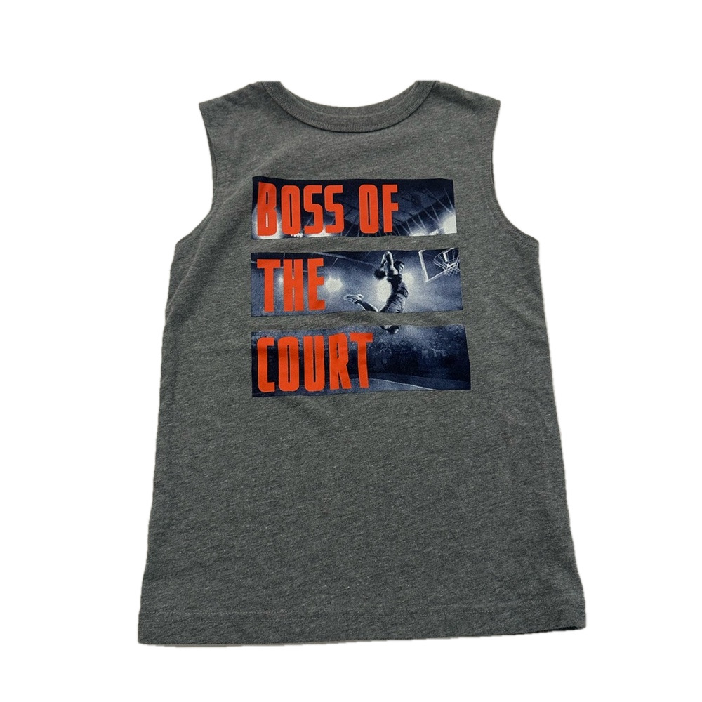 10/20$ Kids grey basketball “boss of the court” tank top sleeveless shirt size S